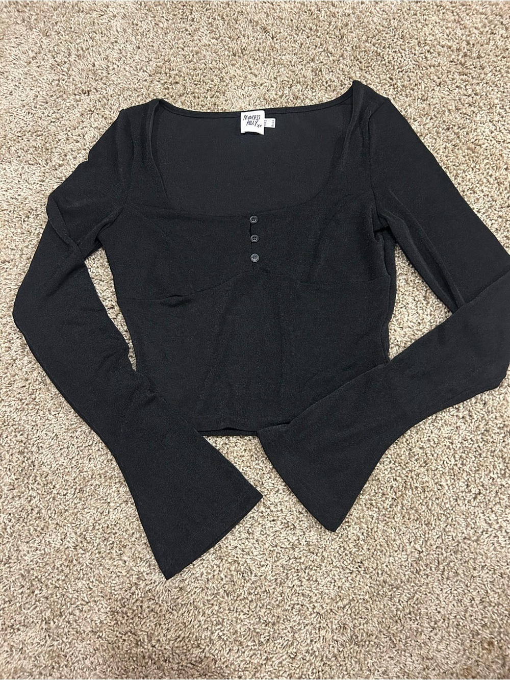 Princess Polly Black Long-Sleeve Scoop Neck Top